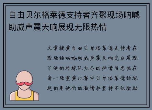 自由贝尔格莱德支持者齐聚现场呐喊助威声震天响展现无限热情